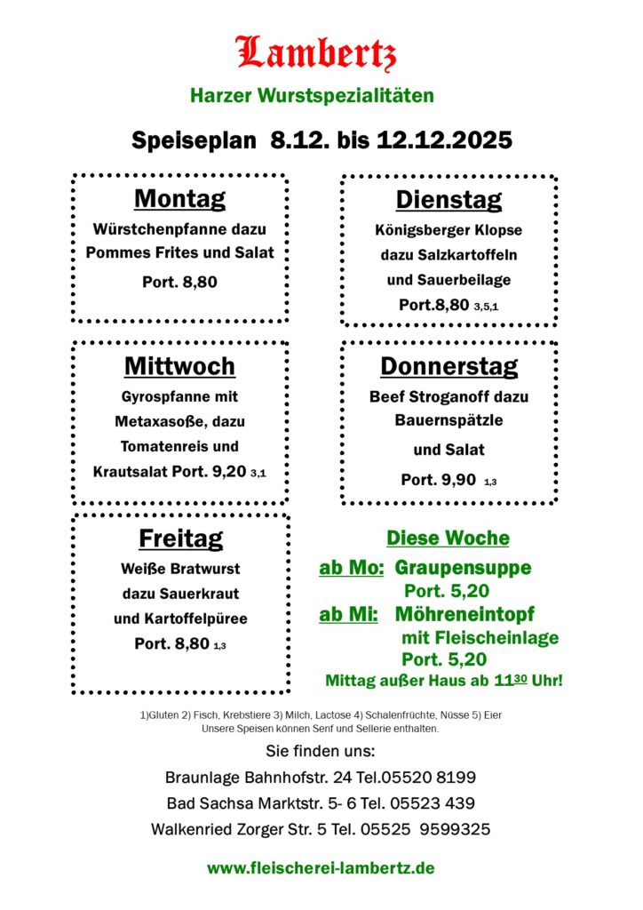 Speiseplan neu 08.12. 2025