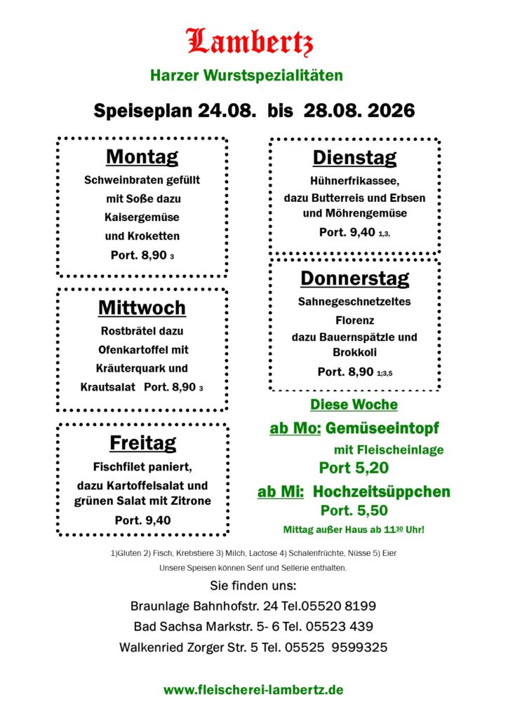 Speiseplan neu 24.08.2026
