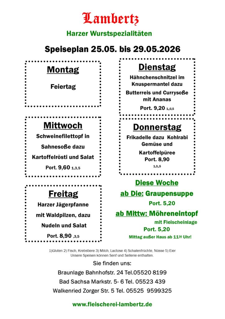 Speiseplan neu 25.05.2026